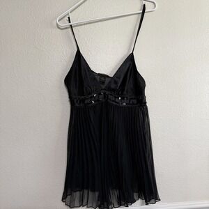Fantasies Morgan Taylor Babydoll Cami Night Dress Womens Medium Black Sequin VTG